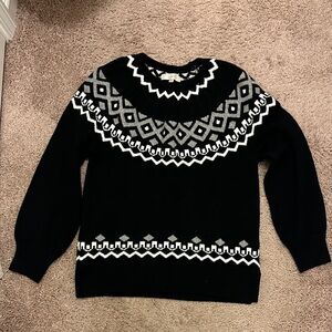 LOFT Black and Gray Geometric Women's Sweater